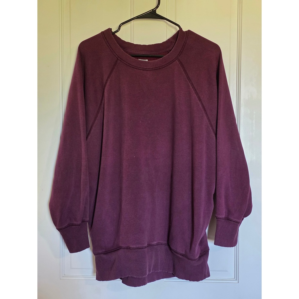 Aerie Womens Small Burgundy Plum Fleece Raglan Oversized Crewneck Sweatshirt